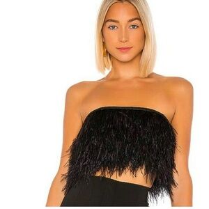 Camila Coelho Emiliana Feather Tube Top, Black, S